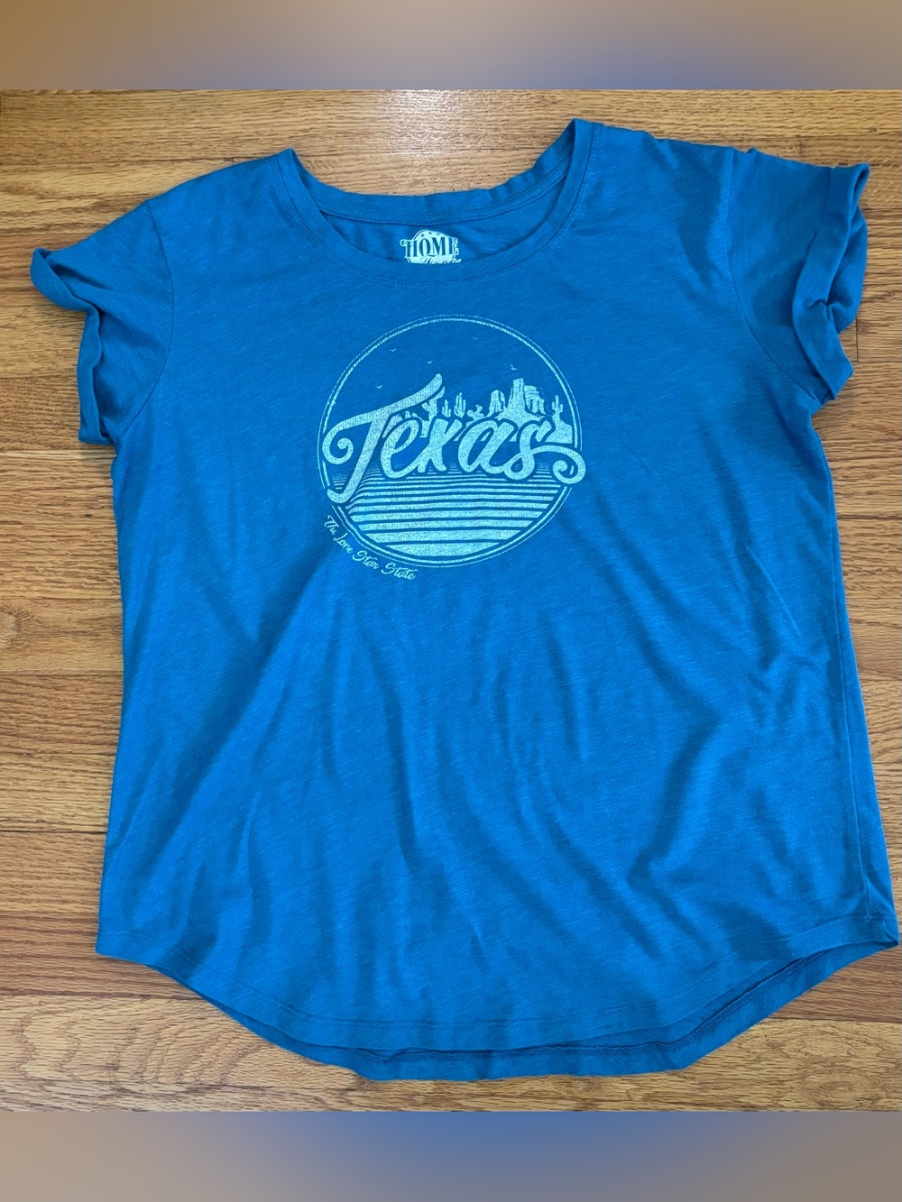 Home Free Tshirt Women’s Large (12/14) Blue/White Texas Graphic Tee Roll Sleeve